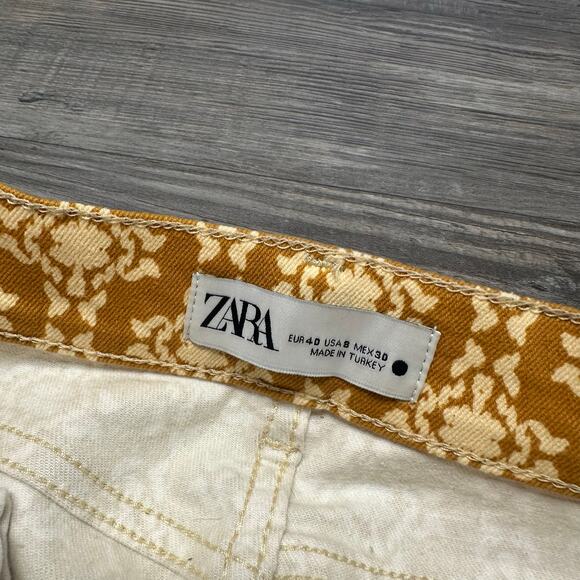 Zara The Dreed Burnt Orange Womens 8 Moroccan AOP Raw Hem Cropped Flare Jeans - Picture 4 of 12